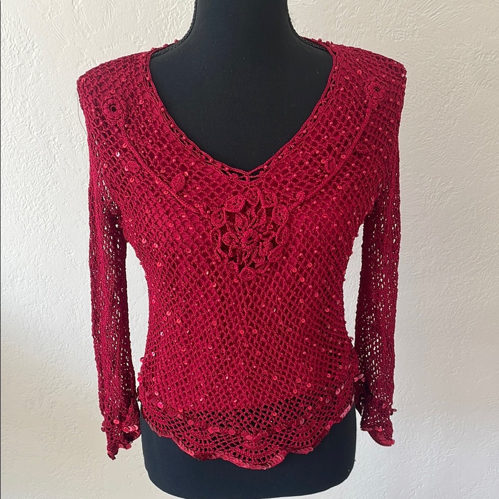 Vintage Elegant Red Crochet Women's Top SIZE S/M